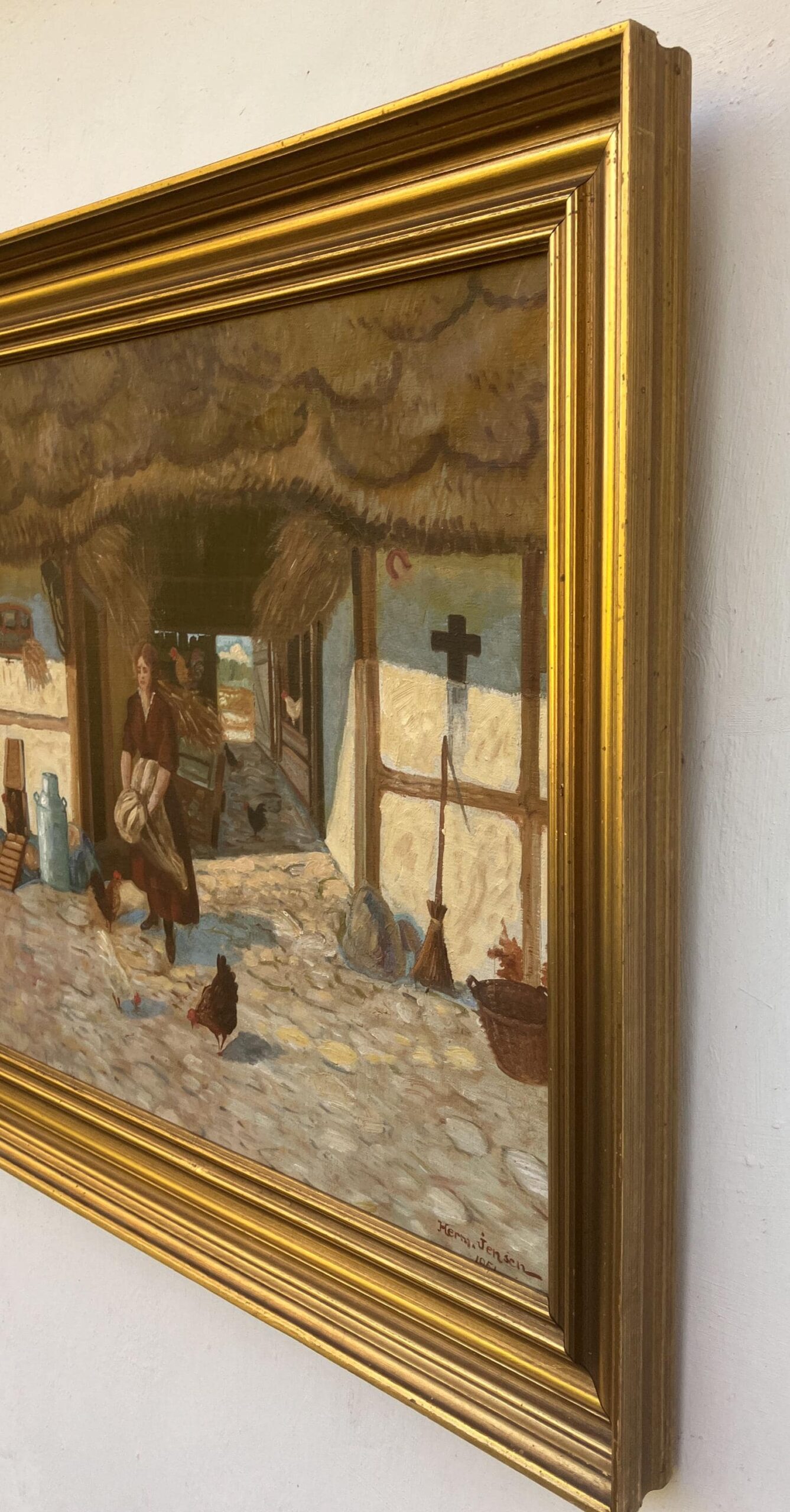 Vintage Impressionist Oil Painting: Danish Farm Scene, Woman and Chickens - Image 5