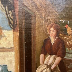 Vintage Impressionist Oil Painting: Danish Farm Scene, Woman and Chickens - Image 8