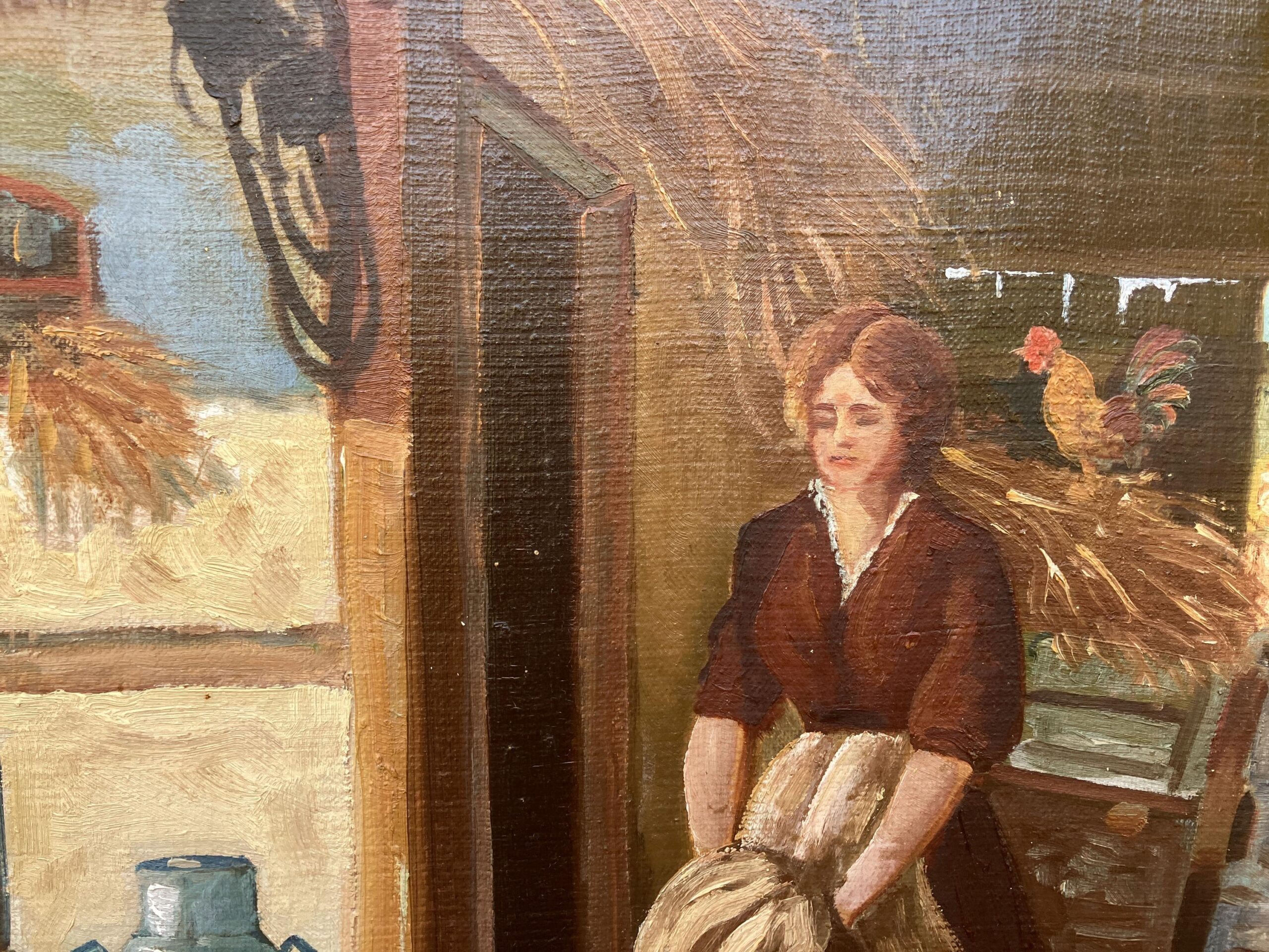 Vintage Impressionist Oil Painting: Danish Farm Scene, Woman and Chickens - Image 8
