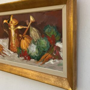 Vintage Impressionist Oil Painting: Golden Pitcher Still Life, Original Framed Swedish Art - Image 5