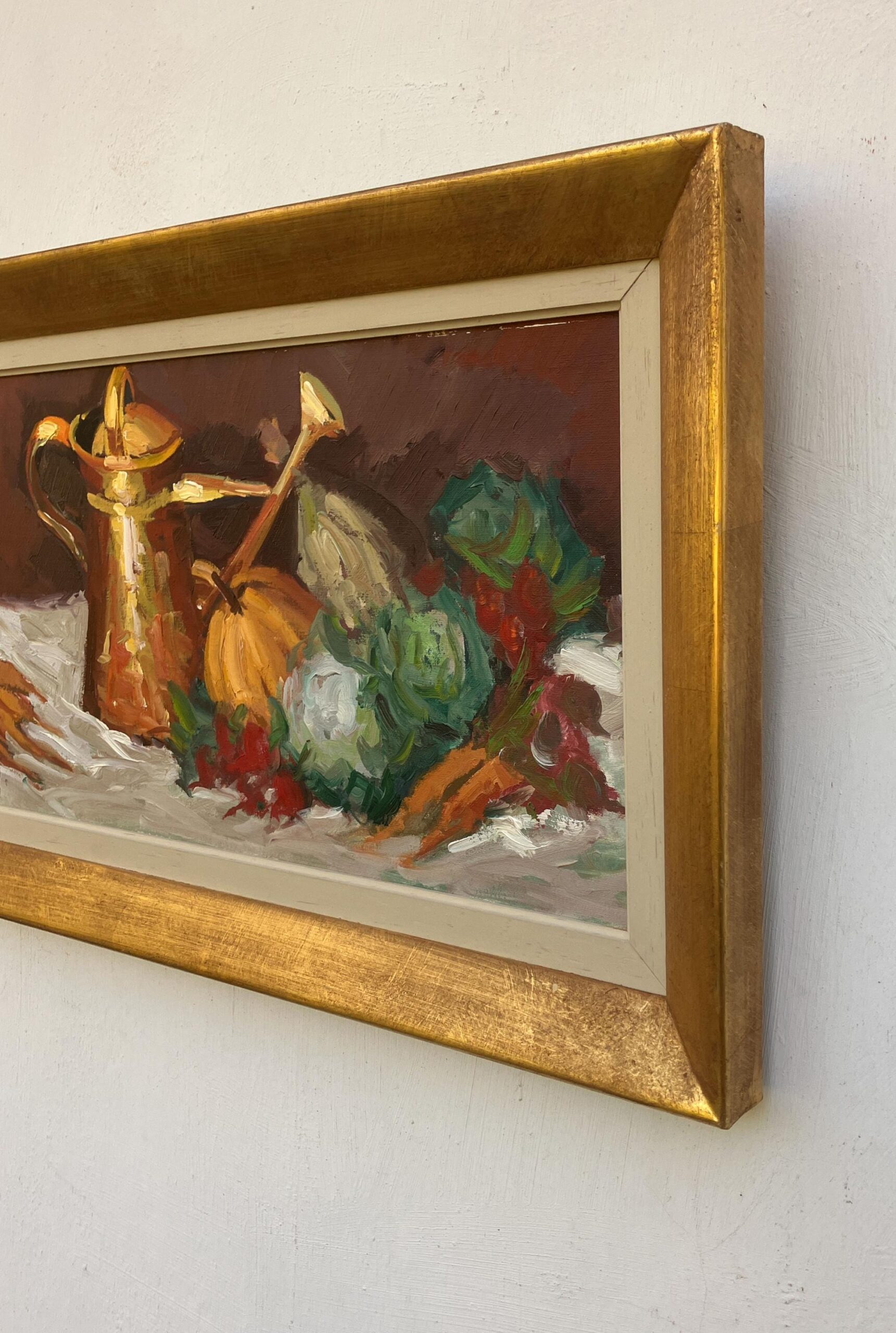 Vintage Impressionist Oil Painting: Golden Pitcher Still Life, Original Framed Swedish Art - Image 5