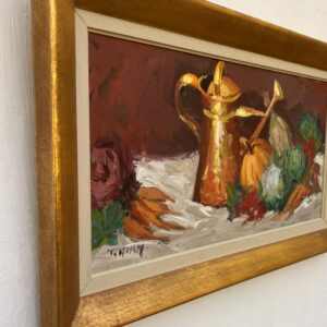 Vintage Impressionist Oil Painting: Golden Pitcher Still Life, Original Framed Swedish Art - Image 6