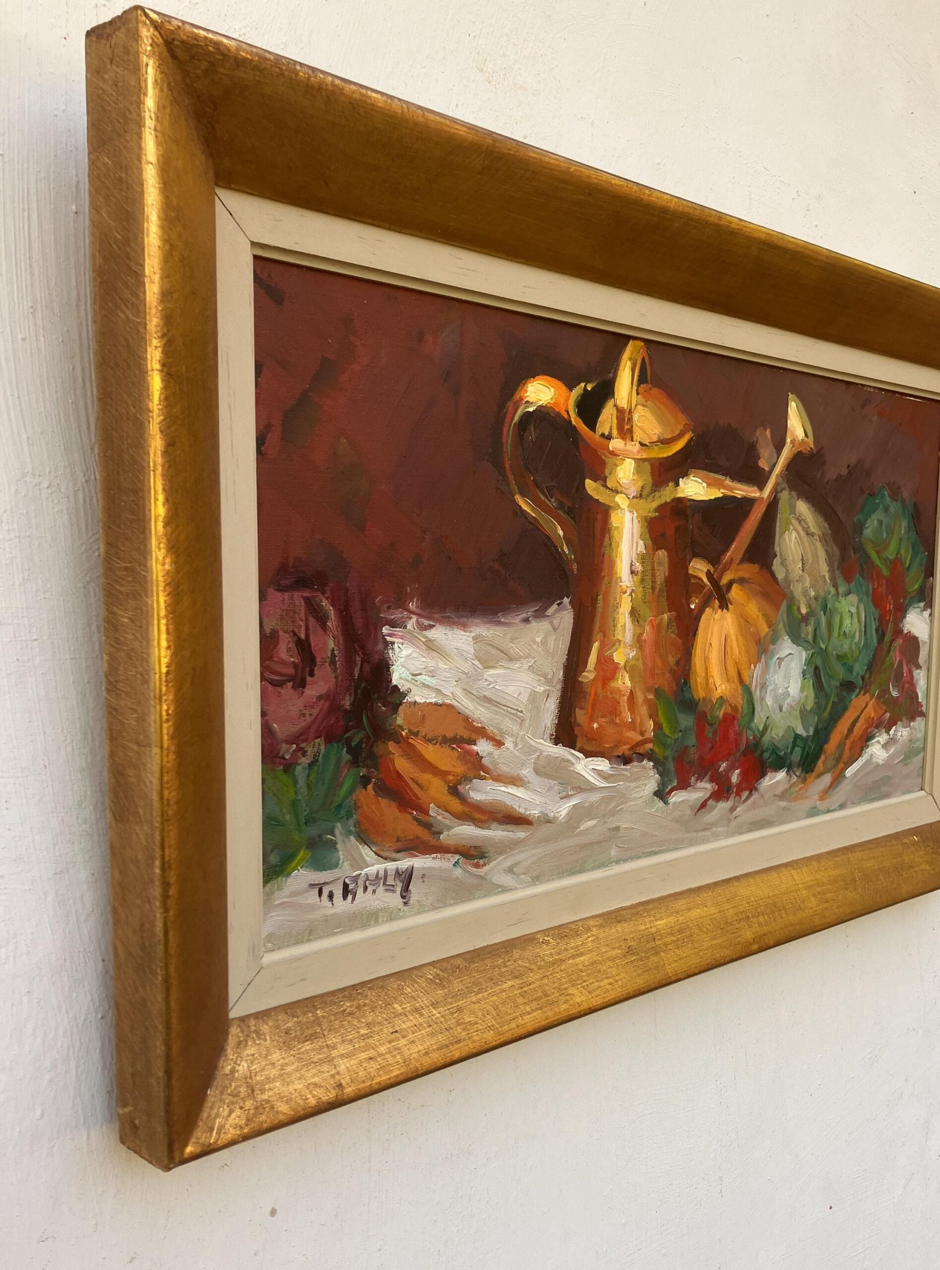 Vintage Impressionist Oil Painting: Golden Pitcher Still Life, Original Framed Swedish Art - Image 6