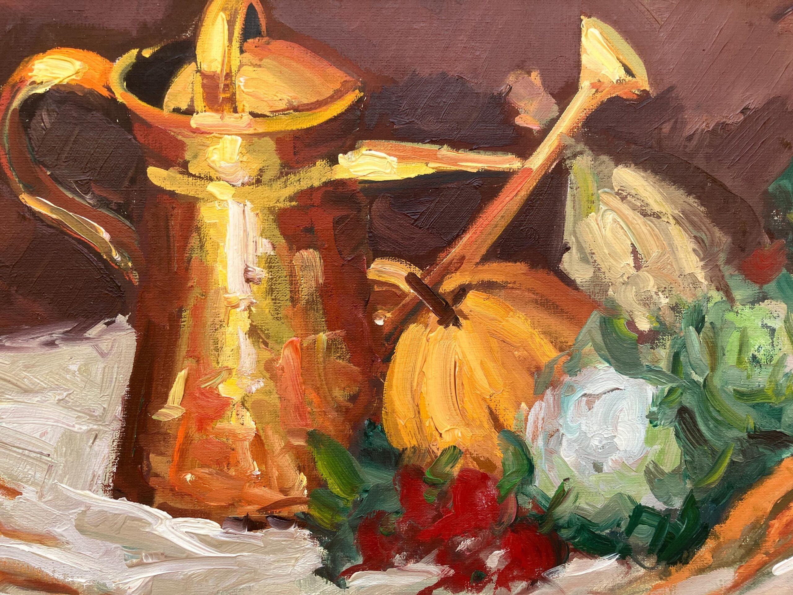 Vintage Impressionist Oil Painting: Golden Pitcher Still Life, Original Framed Swedish Art - Image 8