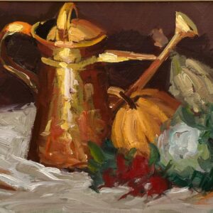 Vintage Impressionist Oil Painting: Golden Pitcher Still Life, Original Framed Swedish Art - Image 4