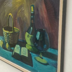 Vintage Expressionist Oil Painting: Danish Still Life with Basket, 1964 - Image 3