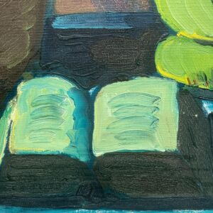 Vintage Expressionist Oil Painting: Danish Still Life with Basket, 1964 - Image 7
