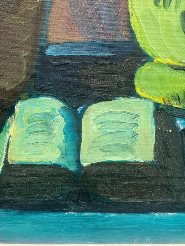 Vintage Expressionist Oil Painting: Danish Still Life with Basket, 1964