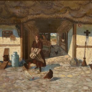 Vintage Impressionist Oil Painting: Danish Farm Scene, Woman and Chickens - Image 6