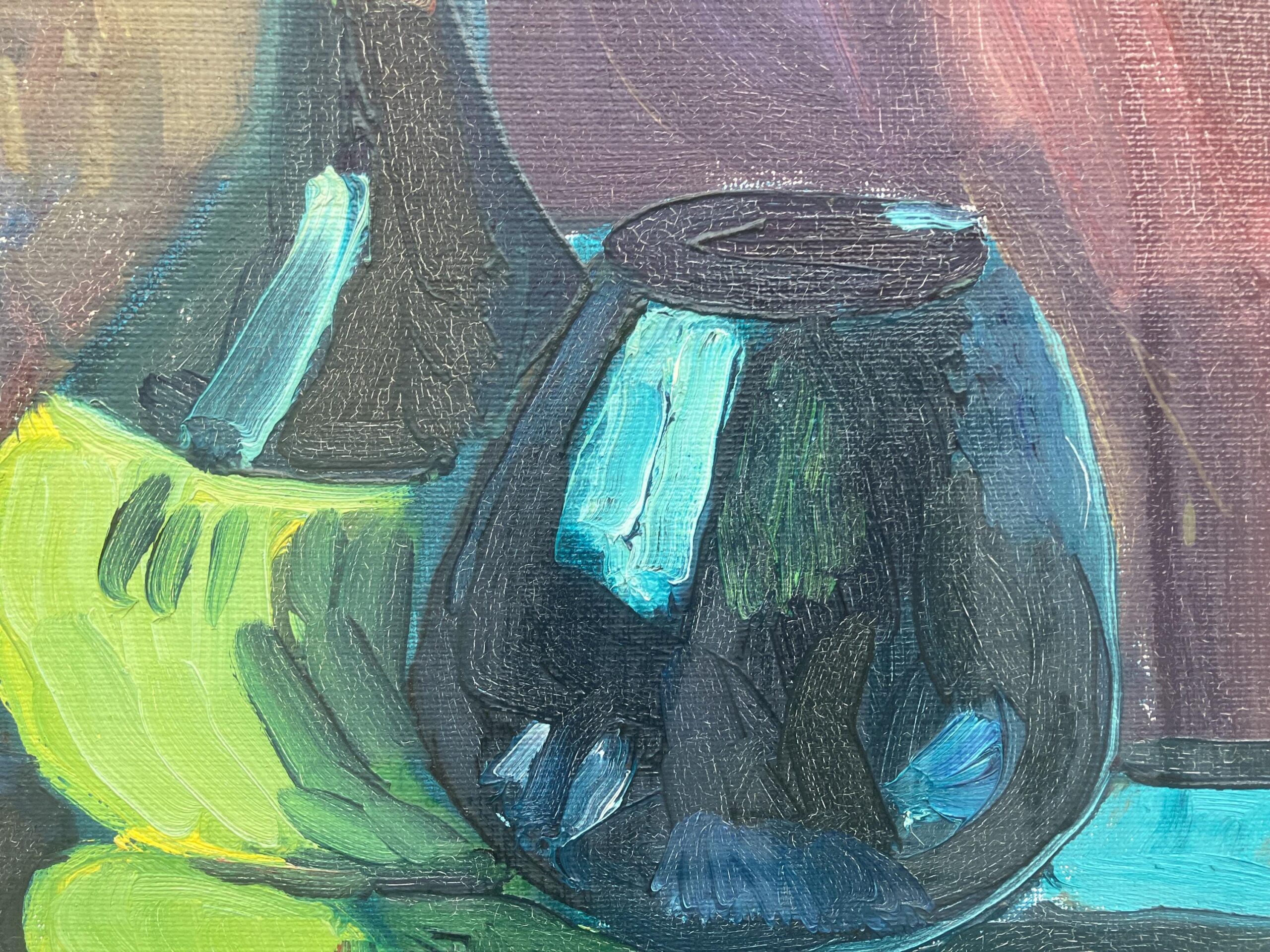 Vintage Expressionist Oil Painting: Danish Still Life with Basket, 1964 - Image 5