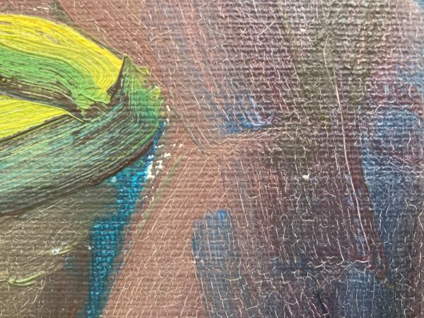 Vintage Expressionist Oil Painting: Danish Still Life with Basket, 1964