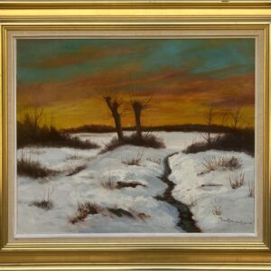 Vintage Impressionist Oil Painting by Finn Dannerfjord - Snowy Sunset Landscape, Framed Danish Fine Art - Image 8