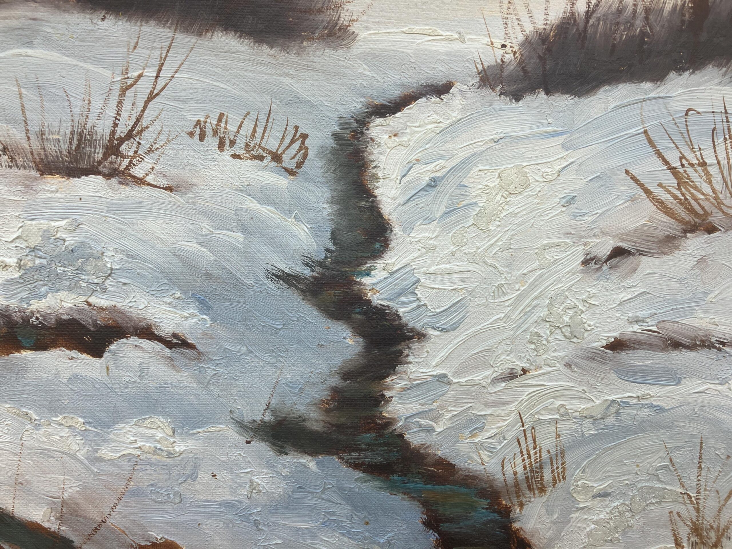 Vintage Impressionist Oil Painting by Finn Dannerfjord - Snowy Sunset Landscape, Framed Danish Fine Art - Image 7