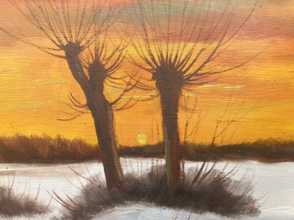 Vintage Impressionist Oil Painting by Finn Dannerfjord - Snowy Sunset Landscape, Framed Danish Fine Art