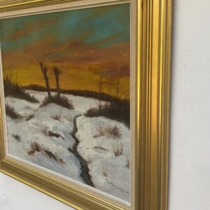 Vintage Impressionist Oil Painting by Finn Dannerfjord - Snowy Sunset Landscape, Framed Danish Fine Art - Image 4
