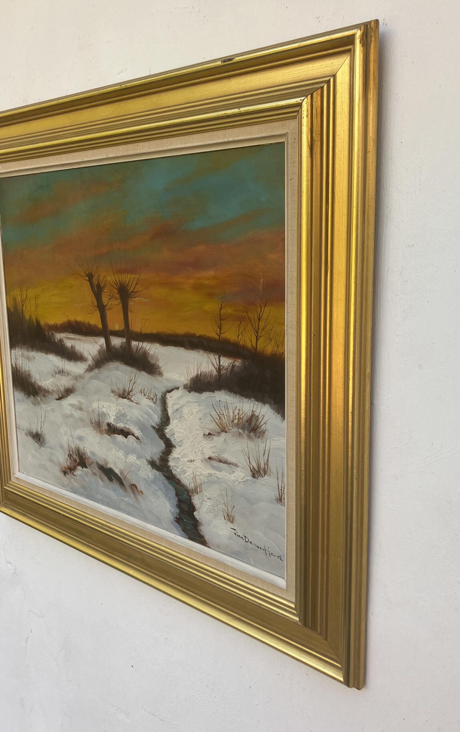 Vintage Impressionist Oil Painting by Finn Dannerfjord - Snowy Sunset Landscape, Framed Danish Fine Art - Image 4