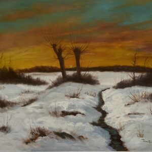Vintage Impressionist Oil Painting by Finn Dannerfjord - Snowy Sunset Landscape, Framed Danish Fine Art - Image 9