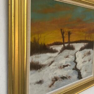 Vintage Impressionist Oil Painting by Finn Dannerfjord - Snowy Sunset Landscape, Framed Danish Fine Art - Image 3