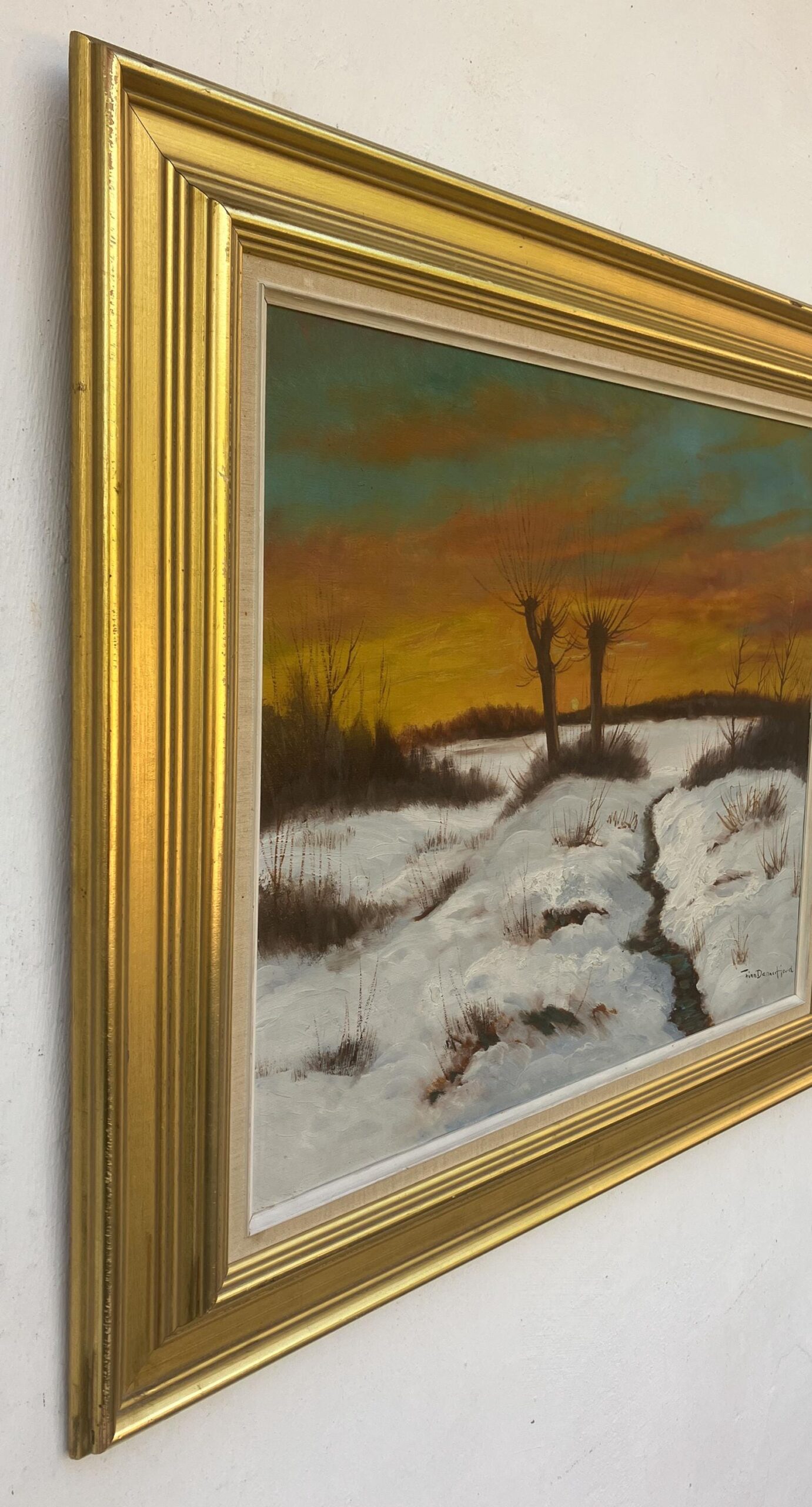 Vintage Impressionist Oil Painting by Finn Dannerfjord - Snowy Sunset Landscape, Framed Danish Fine Art - Image 3