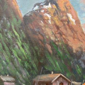 Vintage Norwegian Fjord Oil Painting: Impressionist Landscape with Boat, Framed - Image 7