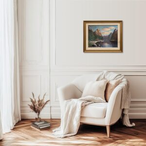 Vintage Norwegian Fjord Oil Painting: Impressionist Landscape with Boat, Framed - Image 2