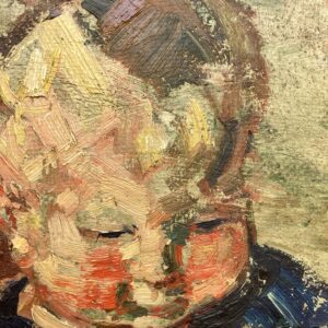 Smaller Vintage Danish Portrait – Child Study, Post-Impressionist Oil on Board, Ludvig Jacobsen, Midcentury - Image 3