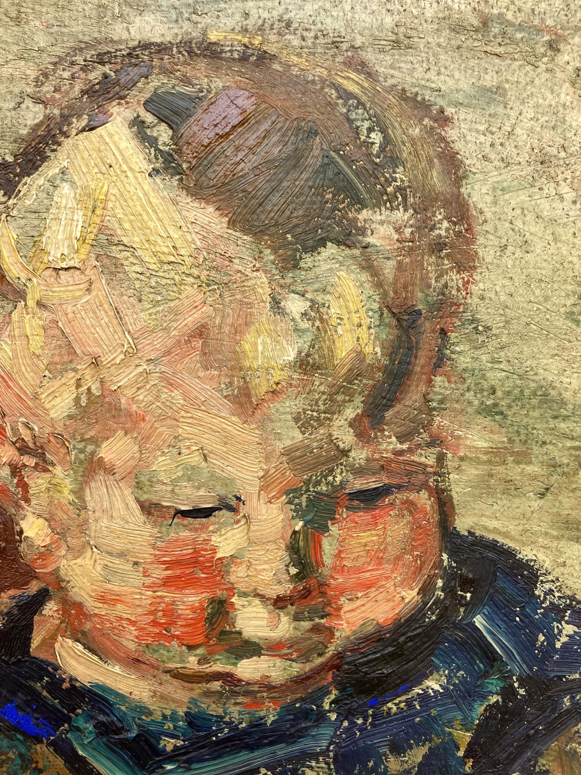Smaller Vintage Danish Portrait – Child Study, Post-Impressionist Oil on Board, Ludvig Jacobsen, Midcentury - Image 3