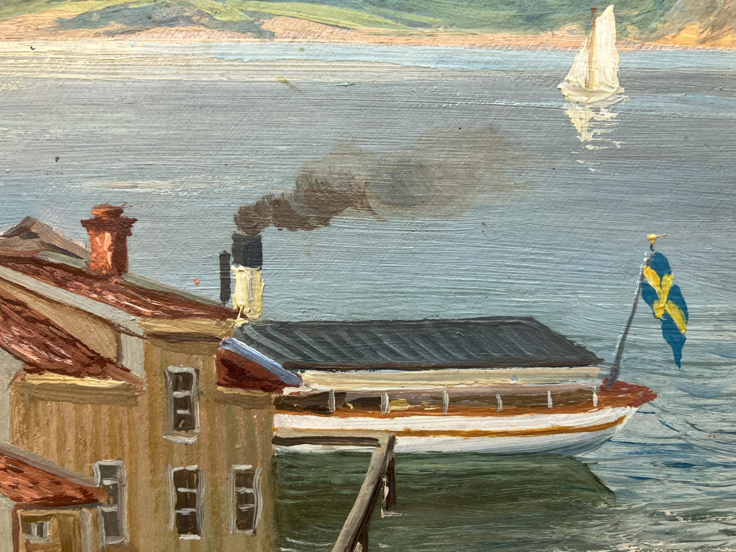 Swedish Vintage  Oil Painting, Coastal Lake Landscape, Scandinavian Framed Art Decor - Image 7