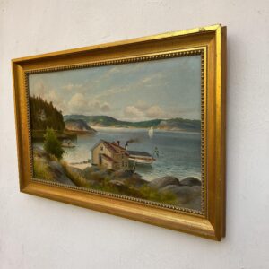 Swedish Vintage  Oil Painting, Coastal Lake Landscape, Scandinavian Framed Art Decor - Image 4