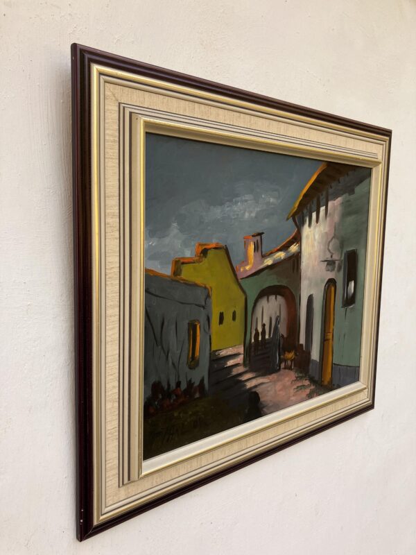 Framed Moroccan Street Scene Oil Painting by Hartvig Jarlhov - Mid-Century Expressionist Art