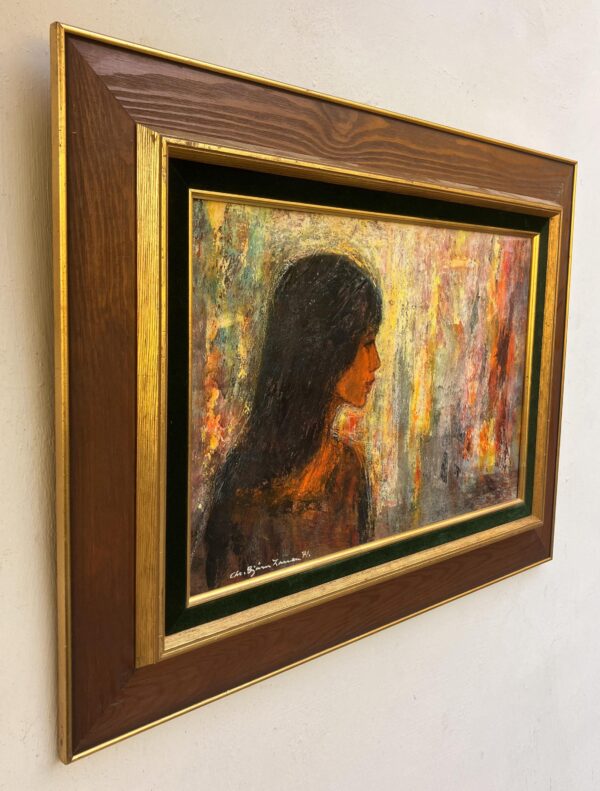 Vintage Oil Painting: Danish Modernist Portrait, Original Frame