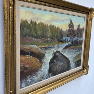 Vintage Swedish Impressionist Oil Painting: Forest Waterfall Landscape, Framed Nordic Art - Image 4