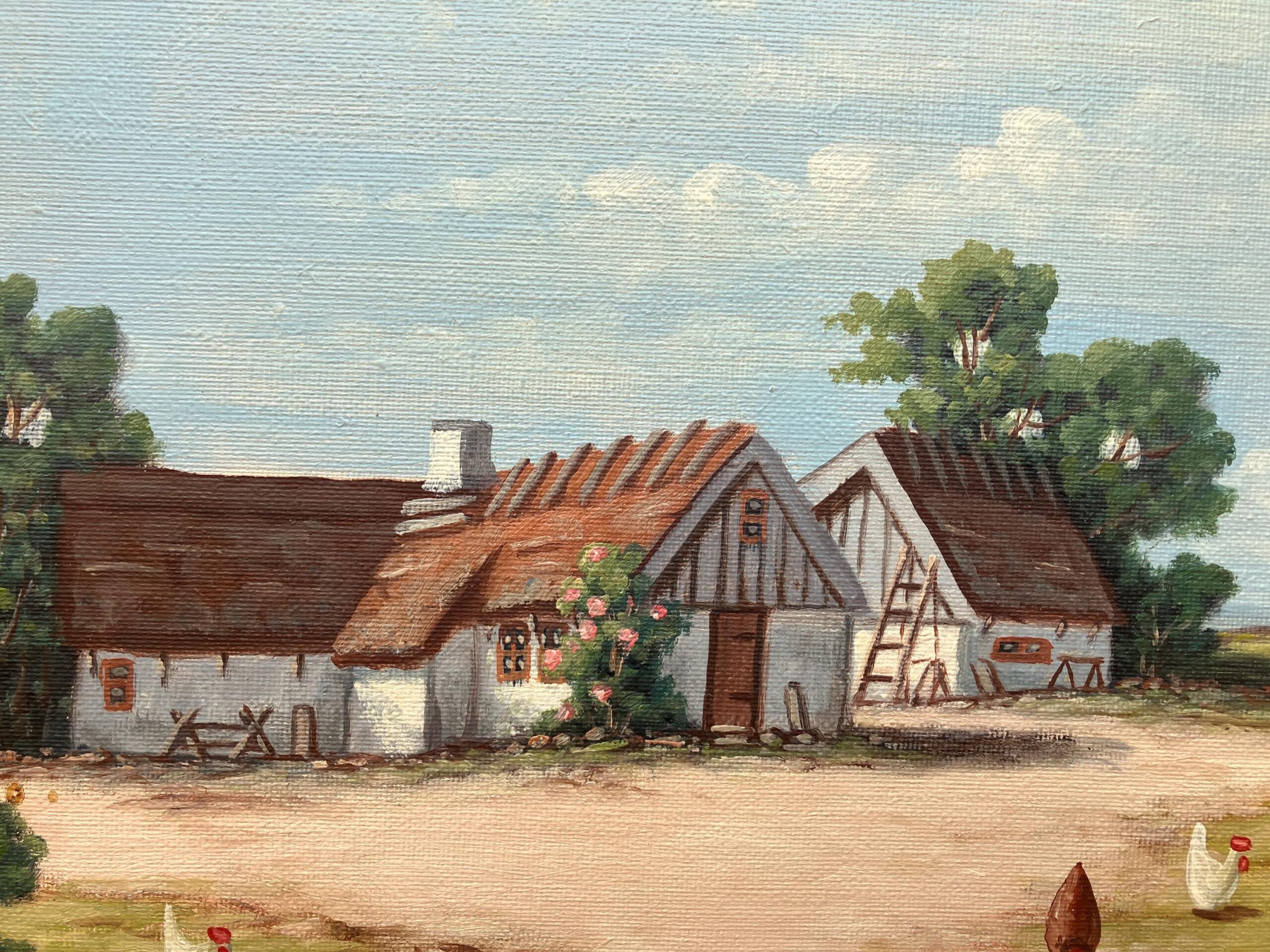 Original Swedish Oil Painting - Rustic Chicken Farm Scene - Scandinavian Mid Century Decor - Image 7