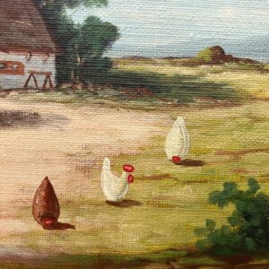 Original Swedish Oil Painting - Rustic Chicken Farm Scene - Scandinavian Mid Century Decor - Image 6