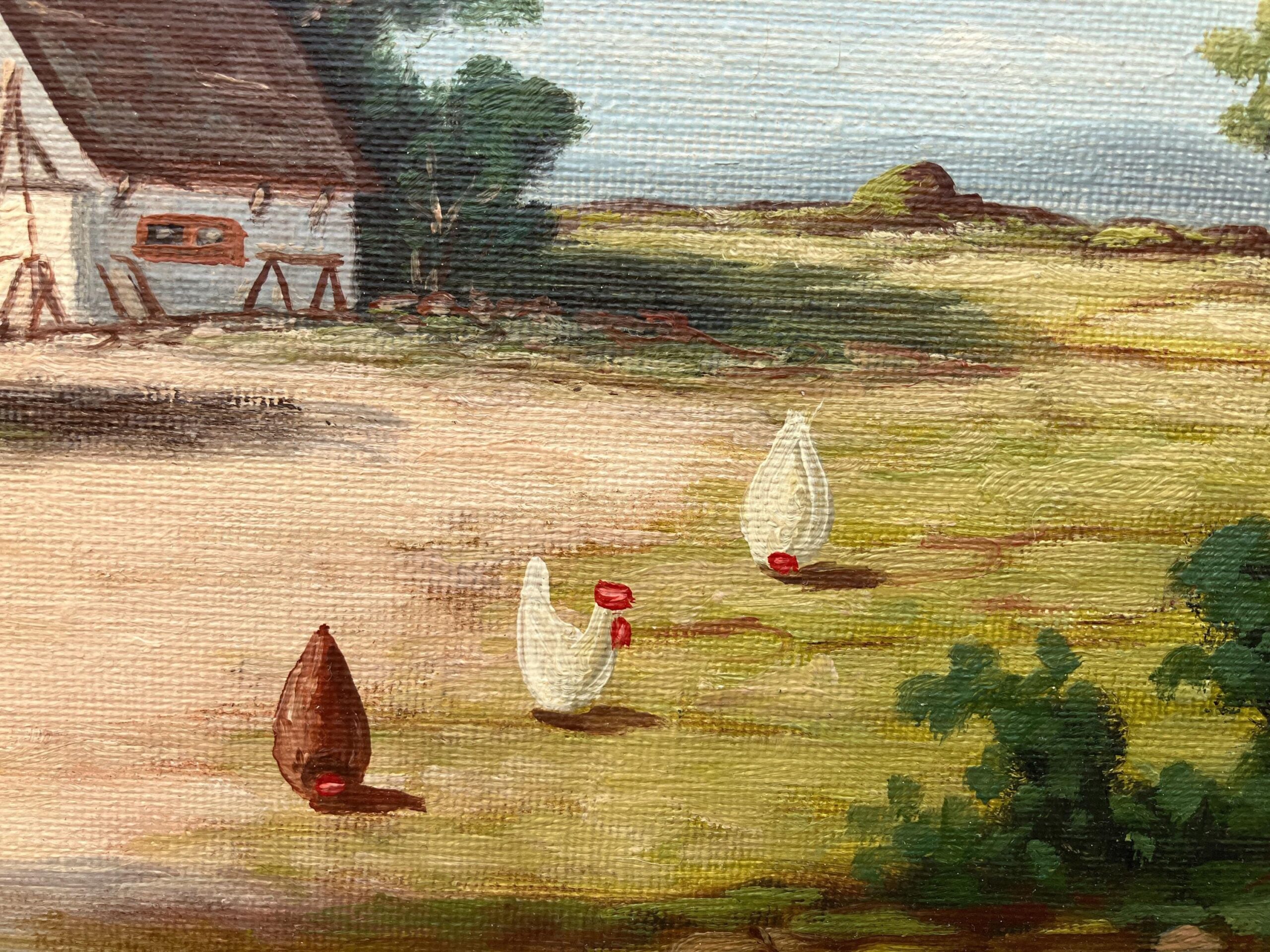 Original Swedish Oil Painting - Rustic Chicken Farm Scene - Scandinavian Mid Century Decor - Image 6