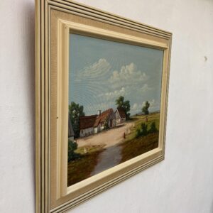 Original Swedish Oil Painting - Rustic Chicken Farm Scene - Scandinavian Mid Century Decor - Image 4