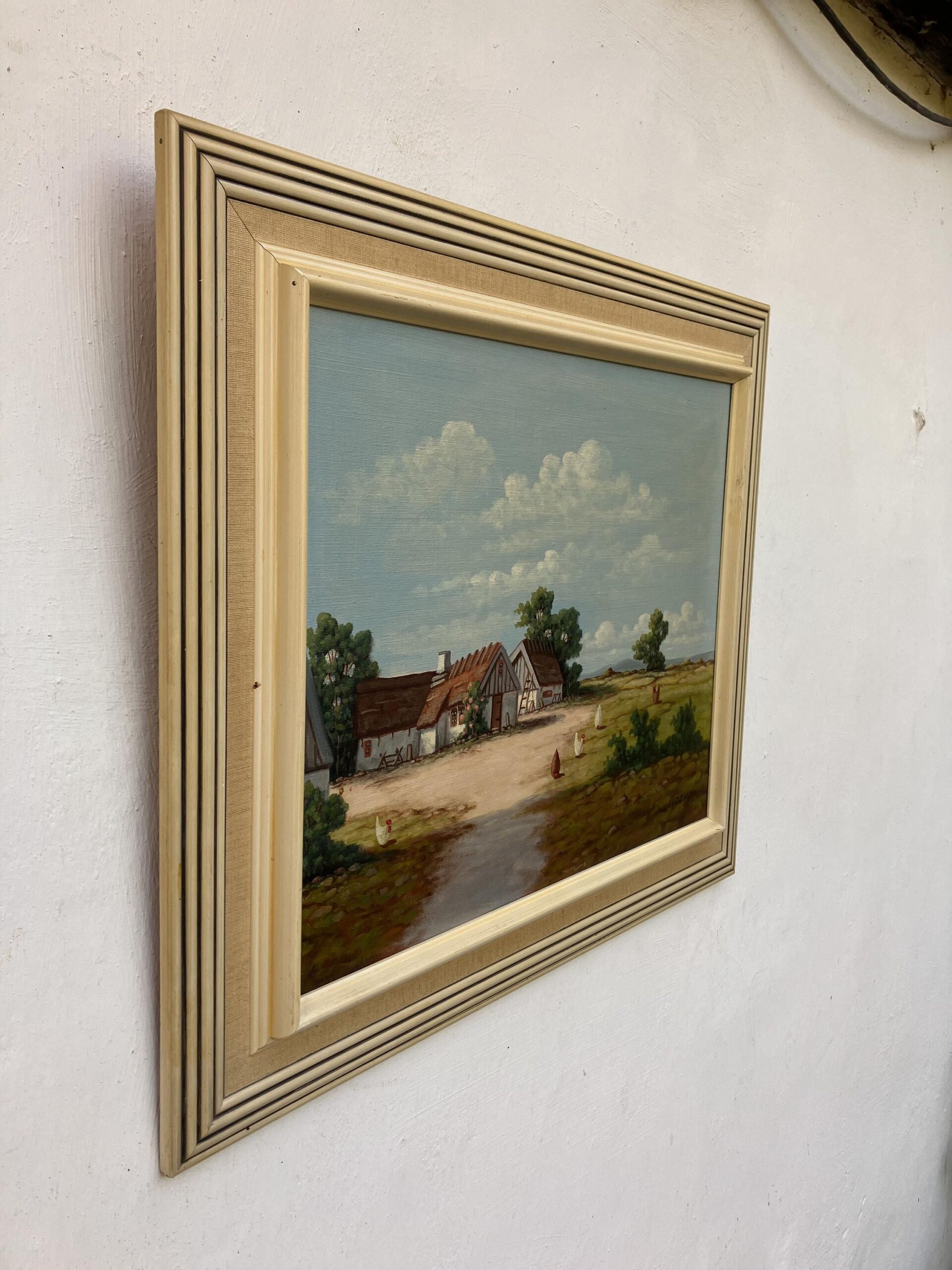 Original Swedish Oil Painting - Rustic Chicken Farm Scene - Scandinavian Mid Century Decor - Image 4