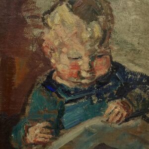 Smaller Vintage Danish Portrait – Child Study, Post-Impressionist Oil on Board, Ludvig Jacobsen, Midcentury - Image 5