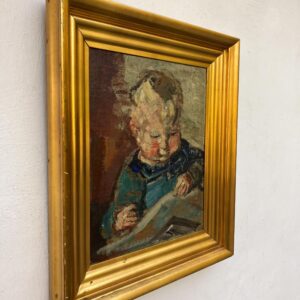 Smaller Vintage Danish Portrait – Child Study, Post-Impressionist Oil on Board, Ludvig Jacobsen, Midcentury - Image 7