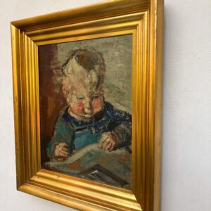 Smaller Vintage Danish Portrait – Child Study, Post-Impressionist Oil on Board, Ludvig Jacobsen, Midcentury - Image 6