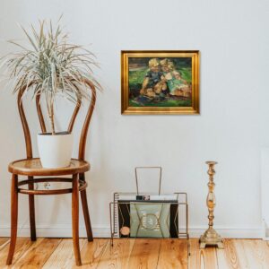 Framed Ludvig Jacobsen Oil Painting: Danish Children in Landscape, Mid-Century Nordic Art - Image 2