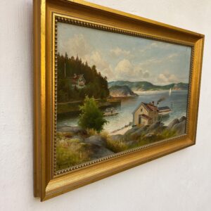 Swedish Vintage  Oil Painting, Coastal Lake Landscape, Scandinavian Framed Art Decor - Image 5