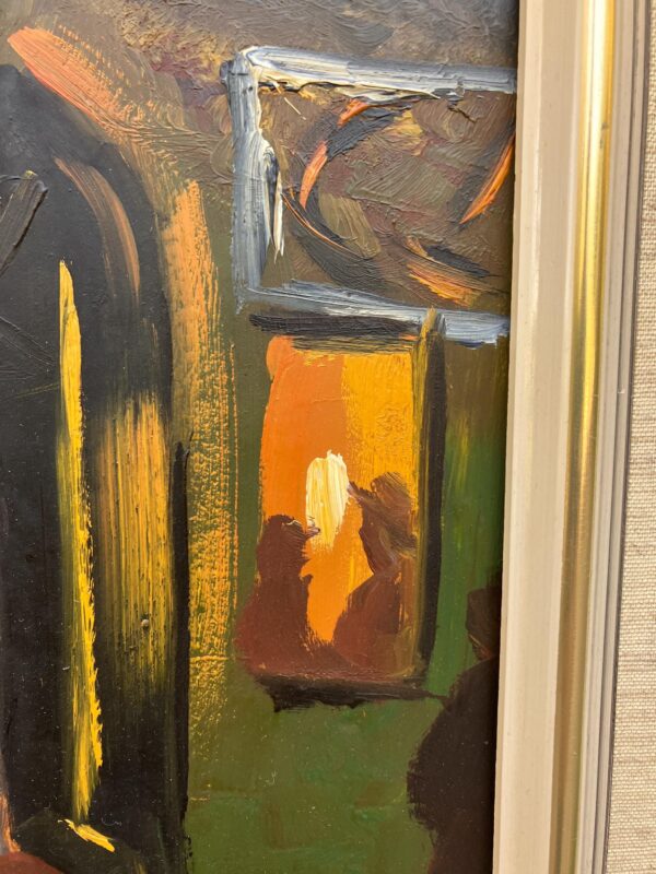 Vintage Expressionist Oil Painting by Hartvig Jarlhov - Nighttime Street Scene - Framed Swedish Fine Art