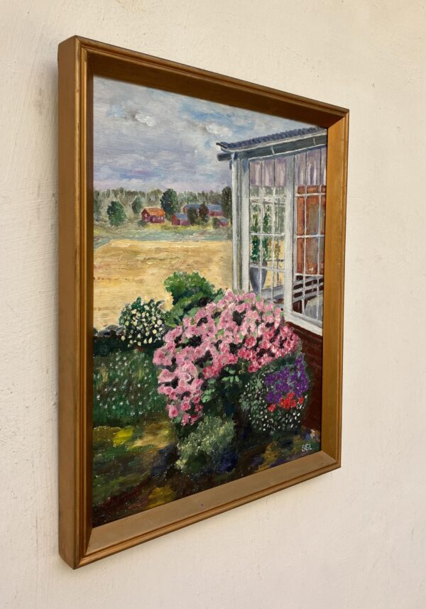 Scandinavian Impressionist Oil Painting – Blooming Garden View, Swedish Fine Art, Framed Landscape, original artwork