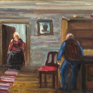 Expressionist Oil Painting – Scandinavian Folk Scene, Framed Vintage Art, - Image 3