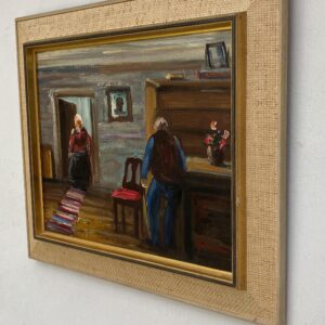 Expressionist Oil Painting – Scandinavian Folk Scene, Framed Vintage Art, - Image 4