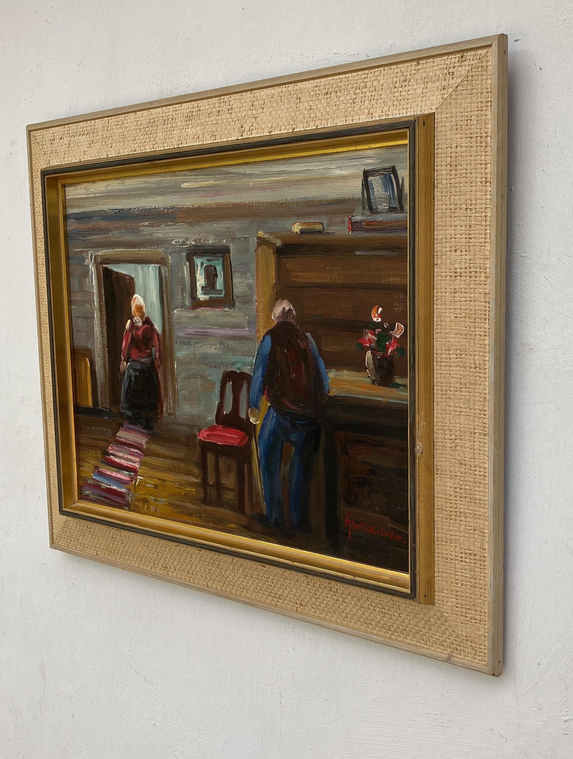 Expressionist Oil Painting – Scandinavian Folk Scene, Framed Vintage Art, - Image 4