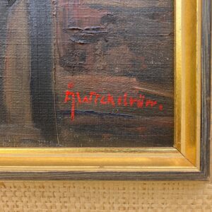 Expressionist Oil Painting – Scandinavian Folk Scene, Framed Vintage Art, - Image 6
