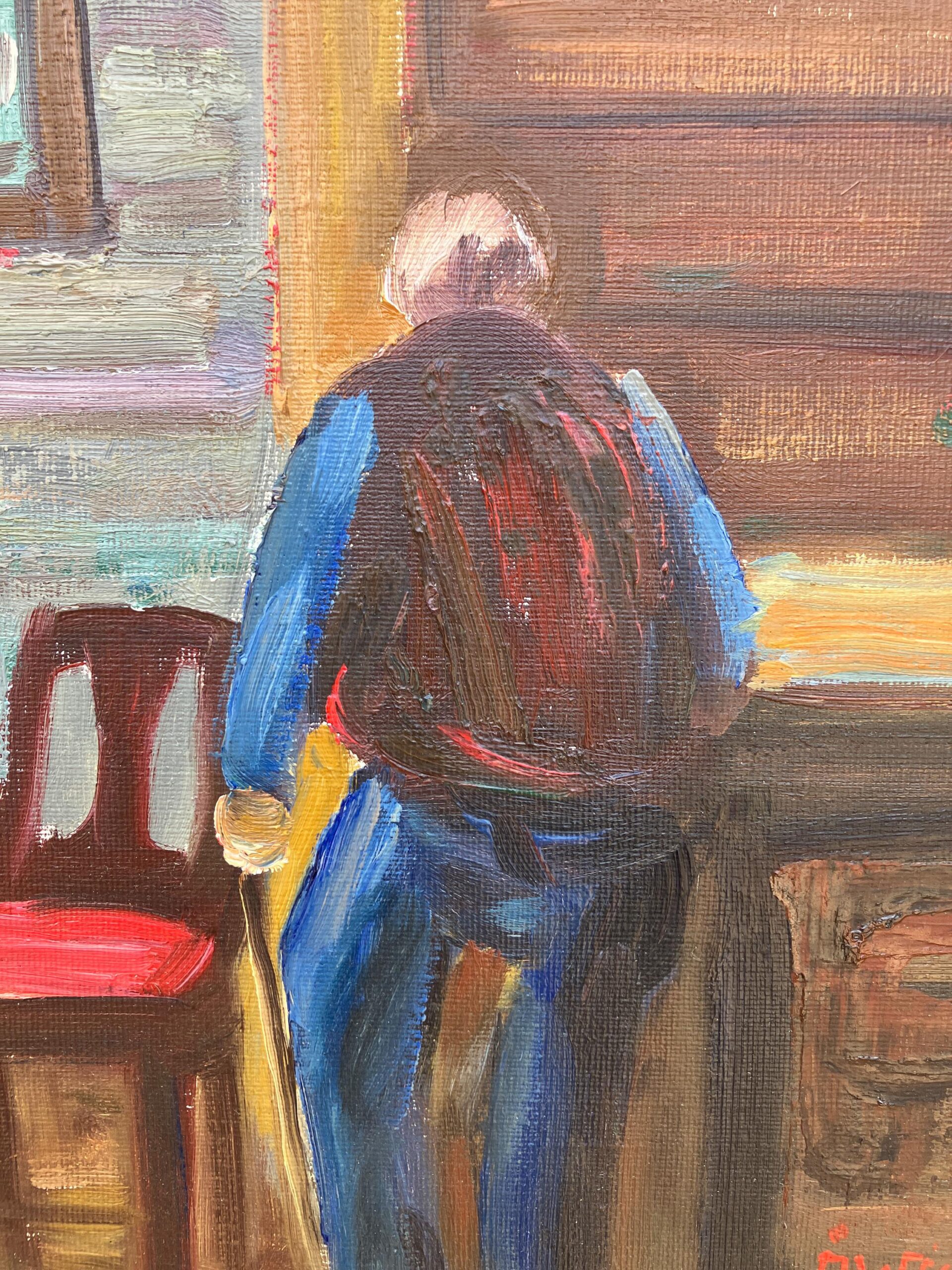 Expressionist Oil Painting – Scandinavian Folk Scene, Framed Vintage Art, - Image 7