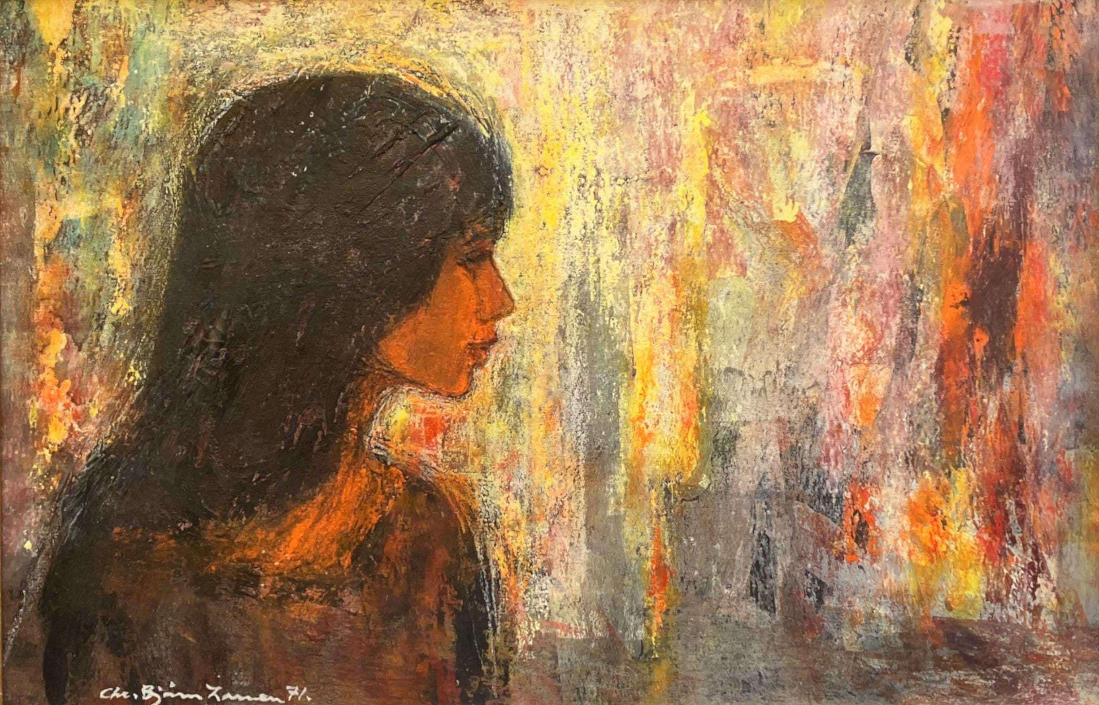 Vintage Oil Painting: Danish Modernist Portrait, Original Frame - Image 3